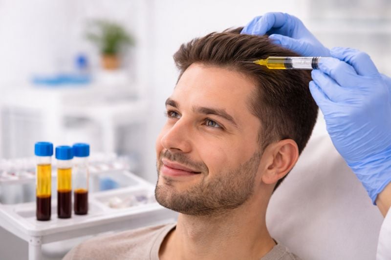 Man receiving PRP injection as part of non surgical hair restoration treatment