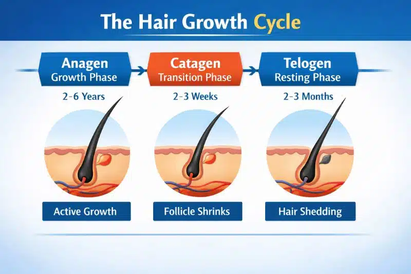 Hair growth cycle showing stages explaining how much hair loss is normal