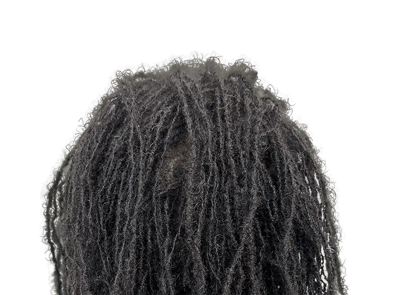 Thick dreadlocks. Could be achieved with hair restoration. No transplant visible. Focus on texture and volume.